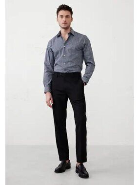 Banana Republic Slim Non-Iron Cotton Micro-Houndstooth Button-Down Shirt Blue L